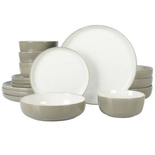Sur La Table Kitchen Essentials 16pc Two-Tone Porcelain Dinnerware Set Gray/White: Kitchen Plate Set, Service for 4