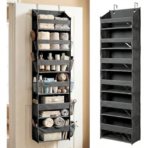 UPGRADED 6 Tiers Over The Door Organizer Hanging - 100D EXTRA THICK & 50lbs HUGE CAPACITY, 12 Side Mesh Pockets Over The Door Shoe Organizer, Hanging Closet Organizer (Dark Gray, 1pc)