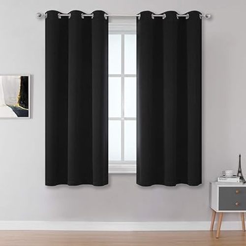 DUALIFE Black Curtains 54 Inch Length Blackout Curtain Panels Grommet Drapes for Small Windows Solid Energy Efficient Bedroom Curtains Thermal Insulated 38x54 Inches Long Set of 2 Panels