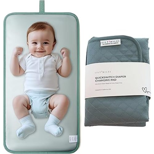 Lily Miles Baby Changing Pad Portable, Diaper Changing Mat with Magnetic Latches, Travel Pad for Diaper Bag, Baby Essentials, Wipeable & Waterproof Mat (Willow Green, Regular)