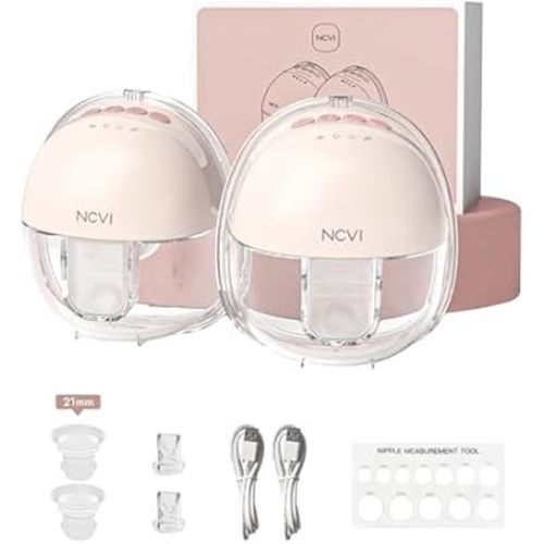 NCVI Wearable Hands Free Breast Pump, 4 Modes & 9 Levels with Multitronic Suction, Ultra-Quiet <42dB, Long Battery Life (150min), 21/24mm Flange Insert, Portable Electric Breastfeeding Pump for Moms