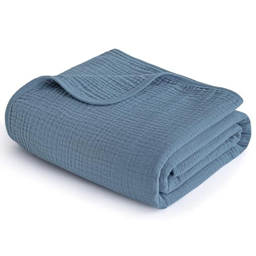 PHF Baby Muslin Swaddle Blanket, 100% Cotton Soft Breathable Receiving Blankets for Boys and Girls, 4-Layer Swaddle Wrap Burping Clothes, Baby Essentials, Large 47 x 47 inches, Prussian Blue