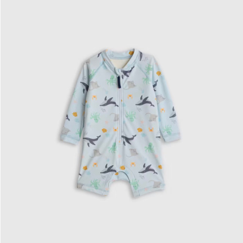 Long Sleeve Zip-Up Rash Guard One-Piece - Baby in Under the Sea