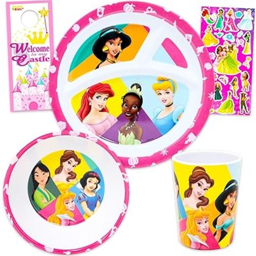 Disney Princess Kids Dinnerware Set - Durable Dishes for Girls, Kids Bundle