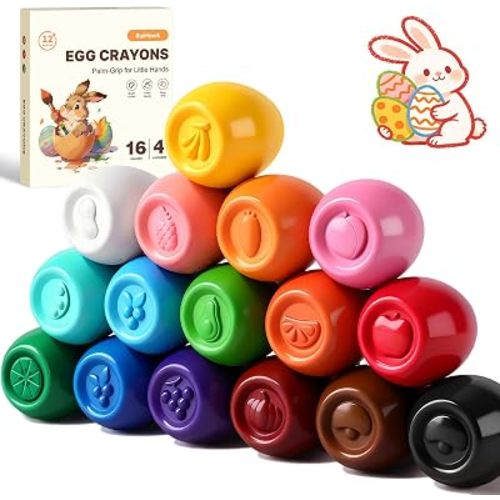 16 Colors Egg Crayons for Toddlers 1-3, Washable Jumbo Crayon