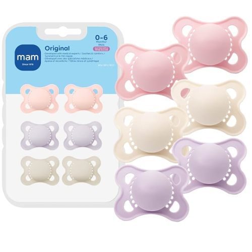 MAM Original Baby Pacifier 0-6 Mths, Skin Soft Silicone Nipple, 4 Pack