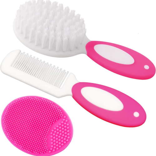 Baby Hair Brush, Cradle Cap Brush, Baby Hair Comb, Baby Hair Brush and Comb Set for Newborns & Toddlers, Baby Brush Soft Bristles, Ideal for Cradle Cap, Perfect Baby Registry Gift (Pink)
