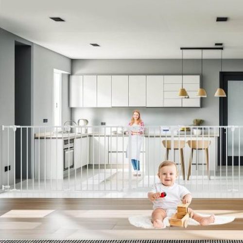 ELECWISH 8 Panels Foldable Baby Gate Heavy Duty Playpen, Extra-Wide, Auto-Close Door, Double Locking System, 27.5"-199"