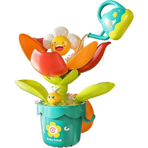 Sprinkler Sunflower Bath Toy, Baby Watering Flowering Toy for Boys and Girls, BPA-Free Tub Water Play Set with Watering Can & Suction Cup, Montessori Bathroom Gift