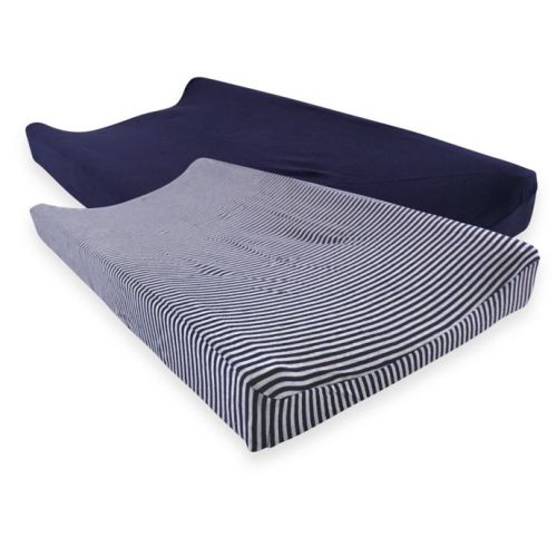 Touched by Nature® Striped Organic Cotton Changing Pad Covers in Navy/Grey (Set of 2)