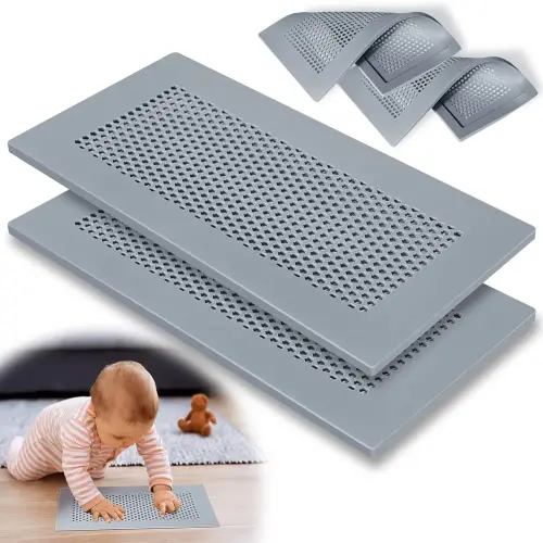 Orzbow Baby Proofing Soft Silicone Vent Cover for Home Wall/Ceiling/Floor Register,Child Proof Floor Air Vent Deflector Cover,Catches Debris Hair & Prevents Creepy Crawlies,Easy Install (Grey,2 Pack)
