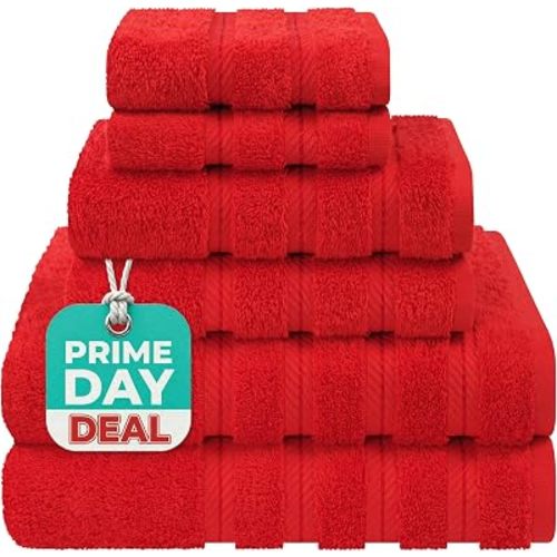 American Soft Linen Luxury 6 Piece Towel Set, 2 Bath Towels 2 Hand Towel 2 Washcloths, 600 GSM 100% Cotton Turkish Towels for Bathroom, Red Towel Sets