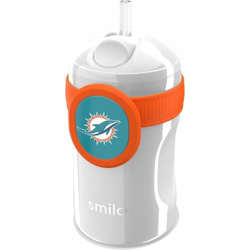 Smilo Straw Cup - Miami Dolphins Officially Licensed NFL Sippy Cup - Baby and Toddler Cup with Weighted Silicone Straw and 8.5 oz Capacity - BPA-Free