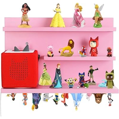PHOENANCEE for Tonies Shelf Magnetic,for Toniebox Figures Storage Display Shelf 40-48 Character,Wall Floating Shelves Wooden,Compatible Charging Station for Children Kid's Room,Pine,3 Tier