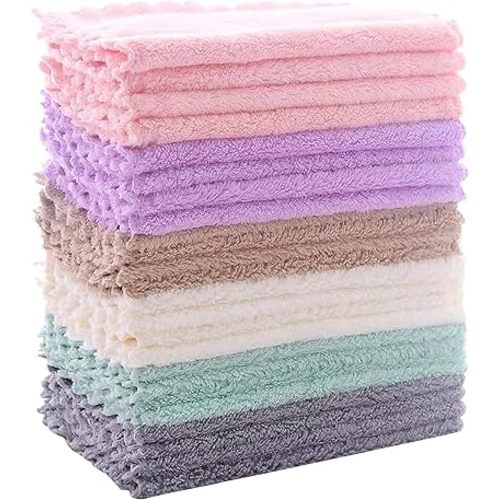 24 Pack Kitchen Dishcloths - Does Not Shed Fluff - Reusable Dish Towels, Dish cloths, Super Absorbent Coral Fleece Cleaning Cloths, Nonstick Oil Washable Fast Drying, 7 x 9 Inch (Multicolor)