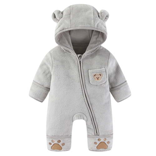 Edvintorg 0-12M Toddler Clothes Baby Romper Long Sleeve Sleepers Winter Warm Cute Bear Ears Cartoon Hooded Rompers Jumpsuit Bodysuits with Zipper