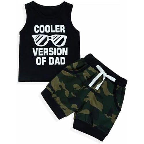 Baby Boy Clothes Kids Summer Outfits Toddler Letter Print Tank Top + Camouflage Shorts Set