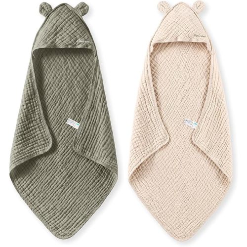Momcozy Baby Towels, 6-Layer 100% Cotton Muslin Hooded Baby Towel Set for Newborn, Infant & Toddler, Soft Absorbent Baby Bath Essentials, Large 32 x 32 Inch : Baby