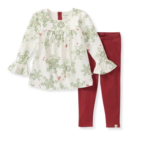 Burt's Bees Baby Baby Girls Long Sleeve Top and Pant Set, 100% Organic Cotton Outfit