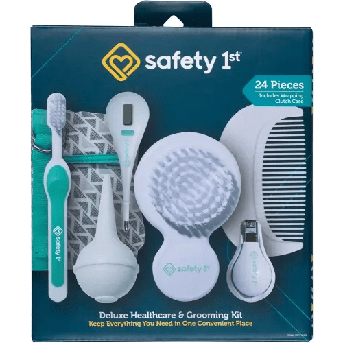 Safety 1st Deluxe Baby Healthcare and Grooming Kit, Pyramids Aqua, Newborn Baby Essentials, One Size, 24 Pieces