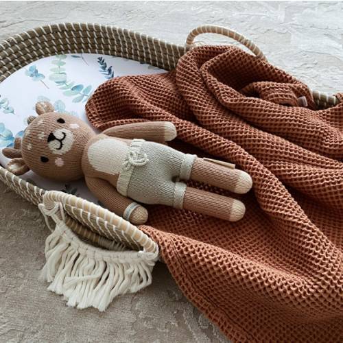Cotton Baby Waffle Blanket - Toffee