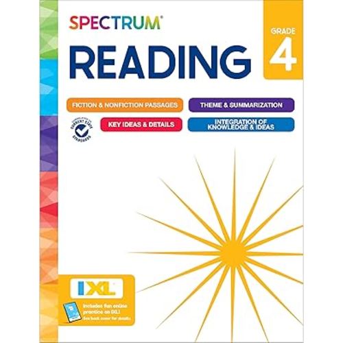 Spectrum Reading 4th Grade Workbook, Activity Book Covering Nonfiction and Fiction Passages, Theme, Summarization, and more, Classroom or Homeschool Curriculum
