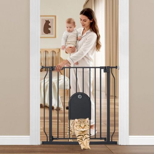 GOTGELIF Baby Safety Gate with Pet Door 29.5" to 33.4" Wide - Auto Close - Pressure Mount - Cat Door