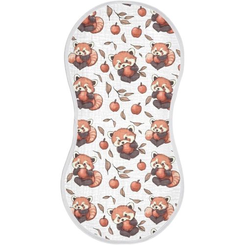 vvfelixl Baby Burp Cloths Cartoon Cute Red Panda Eat Fruit Baby Newborn Cotton Burping Cloths Set Babys Washcloths 4 Pack