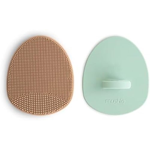 mushie Baby Bath Cradle Cap Brush | Soft Silicone Bristles for Dry Skin, Eczema, & Cradle Cap Treatment | 2-Pack (Natural/Cambridge Blue)