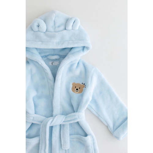 COZY Bear Hooded Dressing Gown Bear Ears - Blue
