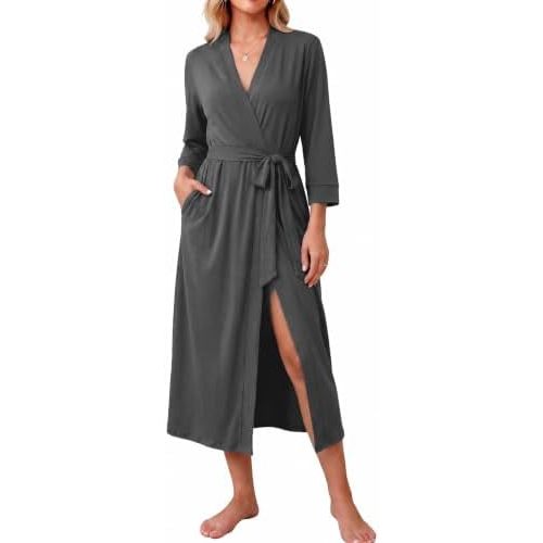 Ekouaer Women Robes Long Knit Bathrobe Soft Kimono Loungewear with Pockets