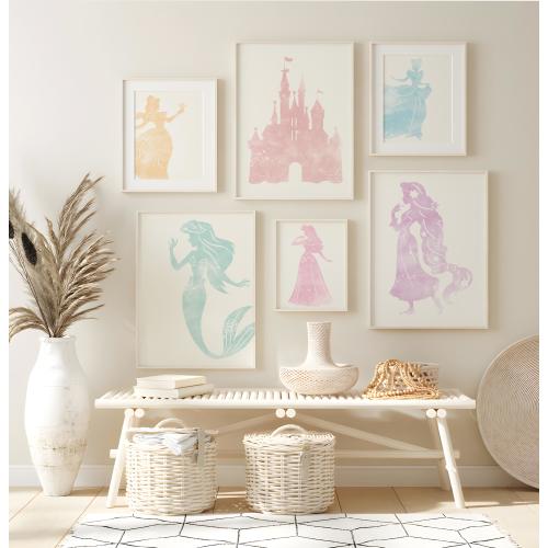 Prinsess Wall Art, Watercolor Princess Set of 8, Girl Nursery Wall Decor
