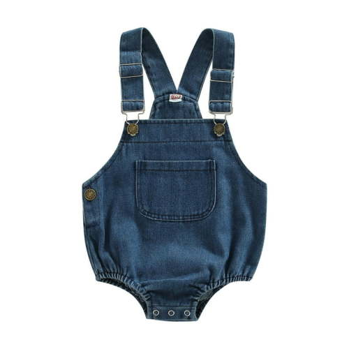 0-6mo Qtinghua Newborn Denim Romper Sleeveless Suspender Strap Overalls Shorts Jumpsuit Bodysuit Clothes Blue