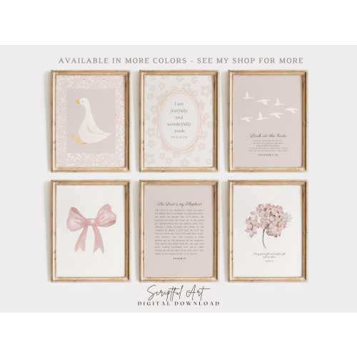 Christian Girls Nursery Decor, Light Pink Bible Verse Prints: Set of 6 Digital Download