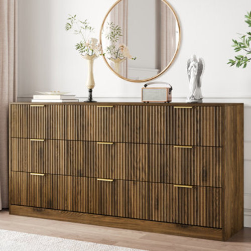 Ebern Designs Fluted Dresser For Bedroom With 9 Drawers, 63" Wide Modern Chest Of Drawers With Metal Handle & Reviews | Wayfair