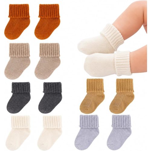 6 Pairs Baby Wool Socks, 80% Merino Wool Newborn Winter Socks, Thick Warm Infant Toddler Thermal Turn Cuff Booties