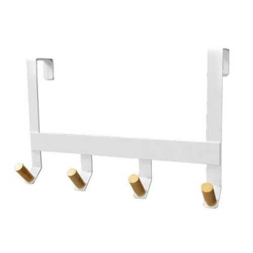 Mixed Material Over The Door 4 Hooks Rail Light Wood on Matte White - Brightroom™: Towel & Coat Hanger Rack, Steel, No Assembly