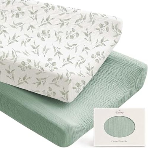 Konssy 100% Cotton Muslin Changing Pad Cover 2 Pack, 32"x16" Standard Fit