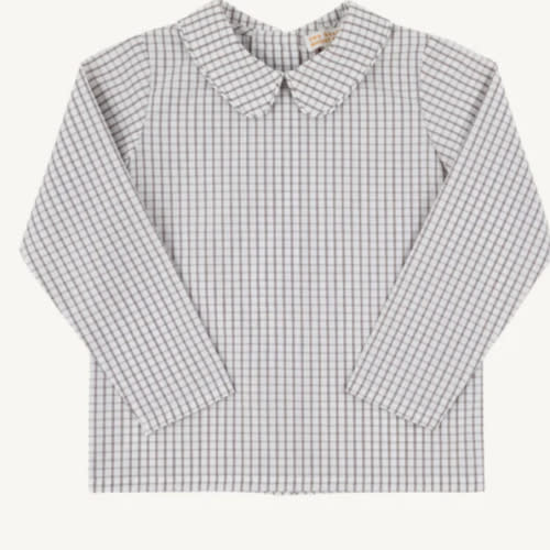 Peter Pan Collar Shirt & Onesie (Long Sleeve Woven) - Navy Grove Gingh