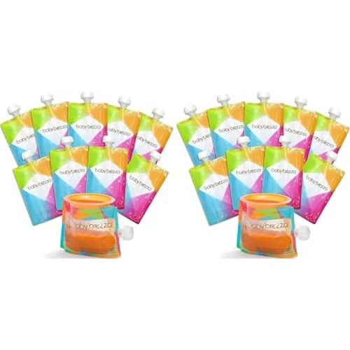 Baby Brezza Reusable Baby Food Storage Pouches,7oz - Make Organic Food Puree for Kids or Toddlers and Store in Refillable Squeeze Pouches,Bulk Set is Freezer Safe & Washable,10 Count (Pack of 2)
