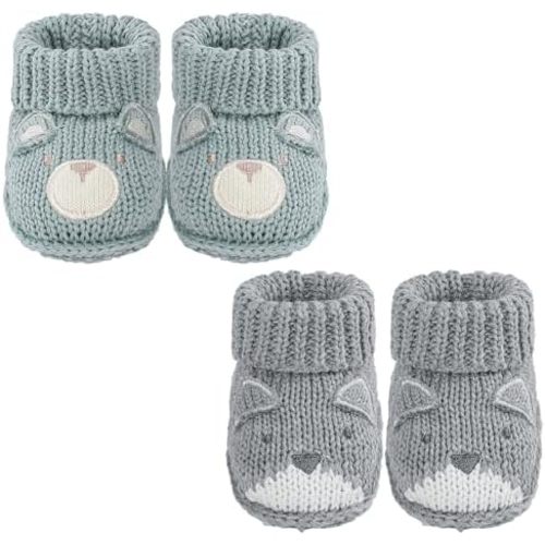 Newborn Knit Booties Soft Baby Sock Boots for Infant Boys Girls First Walkers 2 Pairs, 0-3 Months