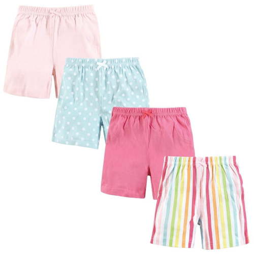 Hudson Baby Infant Girl Shorts Bottoms 4-Pack, Rainbow Stripe, 3-6 Months