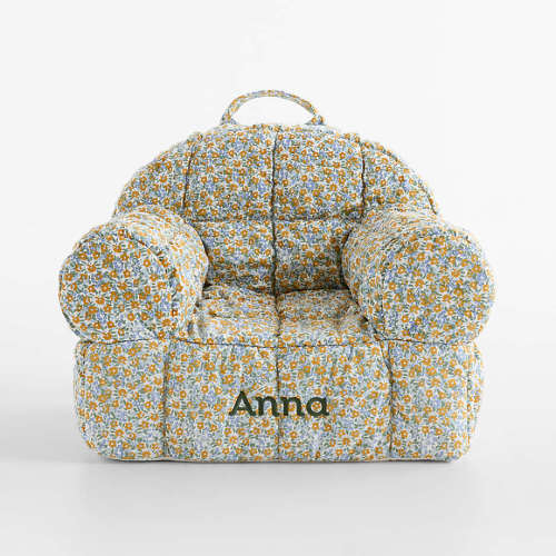 Personalized Large Savannah Yellow Floral Puffy Cotton Kids Lounge Nod Chair