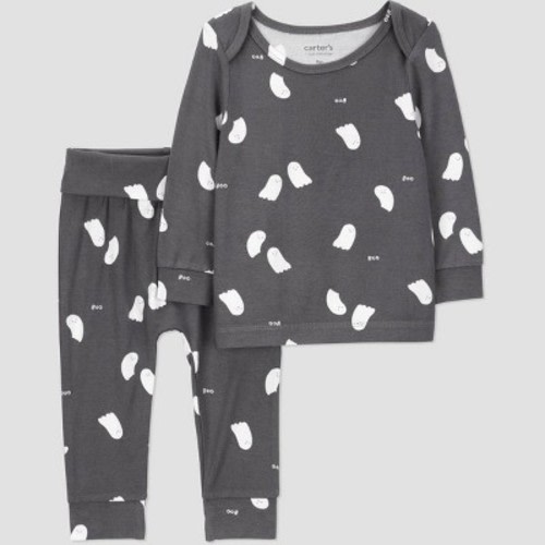 Carter's Just One You® Baby 2pc Halloween Ghosts Comfy Soft Top & Bottom Set - Dark Gray Newborn