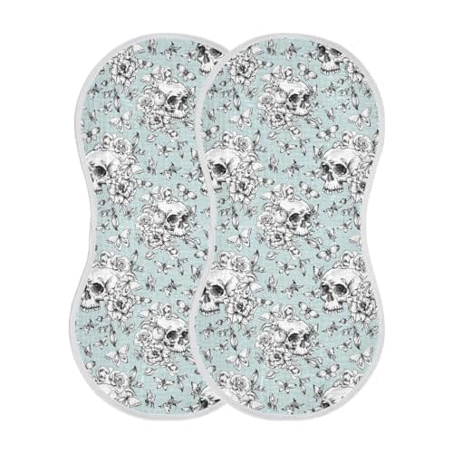 JHKKU Muslin Burp Cloths for Baby Boys and Girls - 2-Pack Ultra Absorbent Goth Skull Muslin Washcloths, Newborn Towel, Milk Spit Up Rags, Burp Cloth Bib for Unisex, 22 x 11 Inch