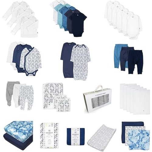 HonestBaby 50-Piece Oh Set Newborn Essentials Gift Box Organic Cotton for Infant Baby Boys, Girls, Unisex (Legacy)