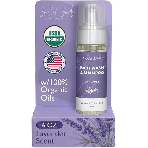 SoCal Suds & Company 2-in-1 Organic Foaming Baby Shampoo & Body Wash - Castile Soap - Gentle Body Soap and Shampoo for Sensitive Skin - Newborn & Kids Bath - Lavender, 6oz (Pack of 1)