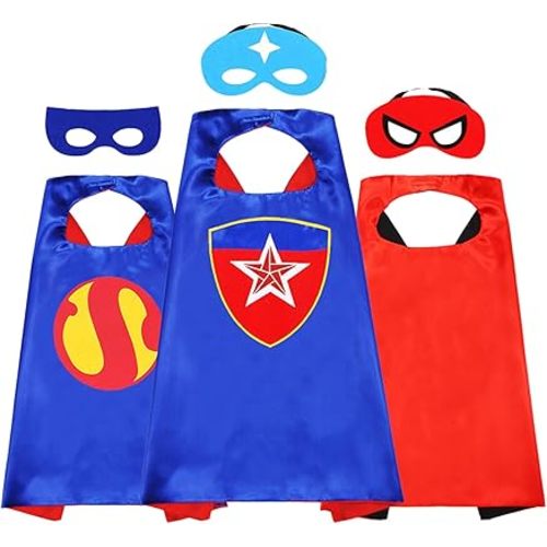 NuGeriAZ Superhero Cape for Kids-Halloween Cape and Mask Cosplay Costumes Set for Kids (Double Sided Cape) (2Pcs Red)