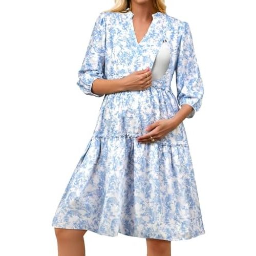Angashion Women's Maternity Nursing Dress: Hidden Zipper Breastfeeding Dress with Pockets