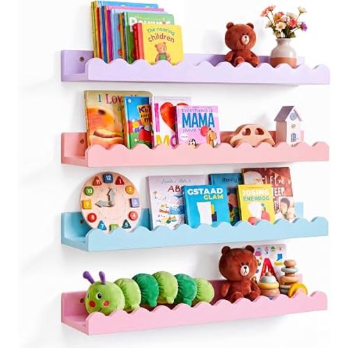Pinkunn 4 Pcs 23 Inch Nursery Floating Scalloped Shelves